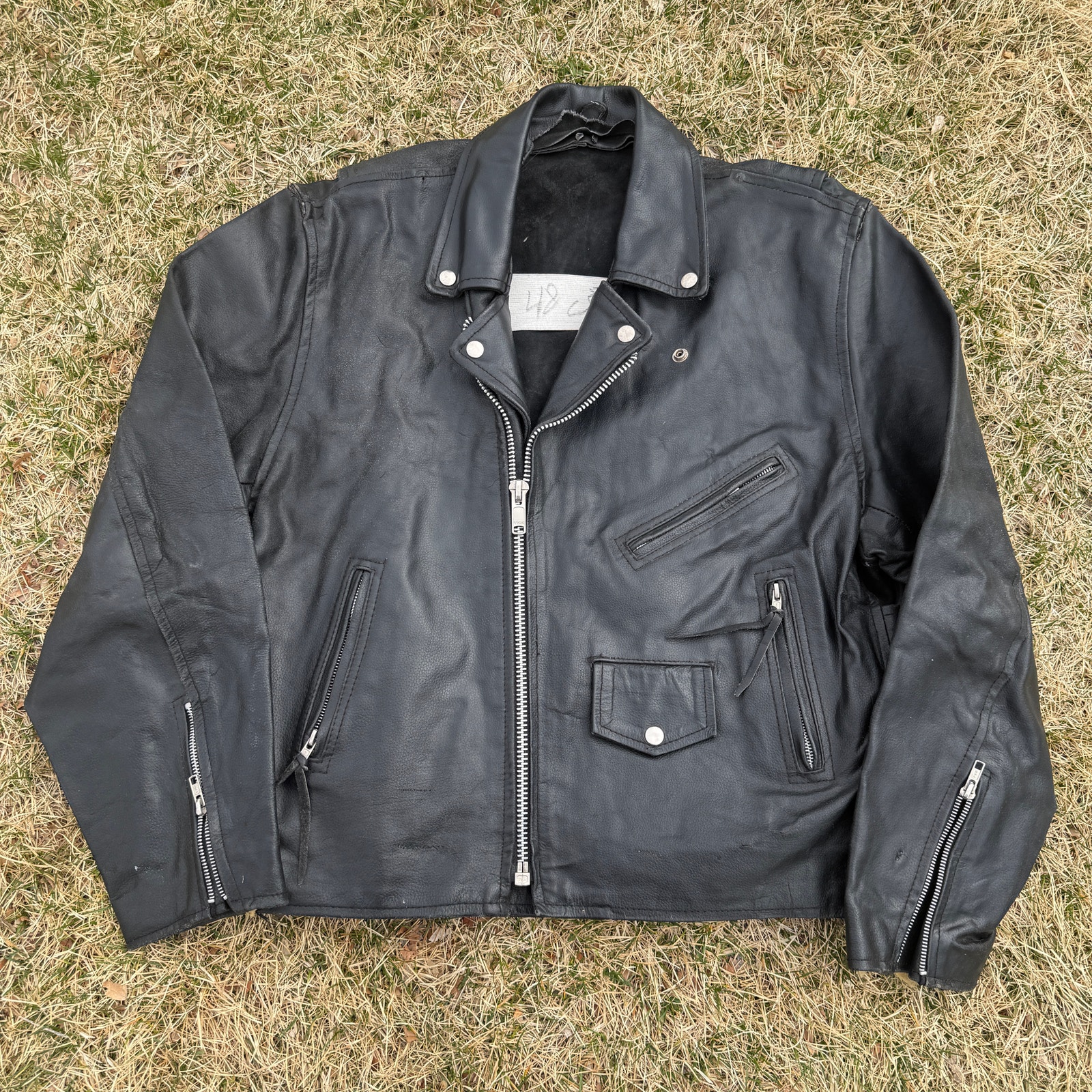 Men's Vintage 90's Black Genuine Leather Zip Up Motorcycle Biker Jacket Sz Xl